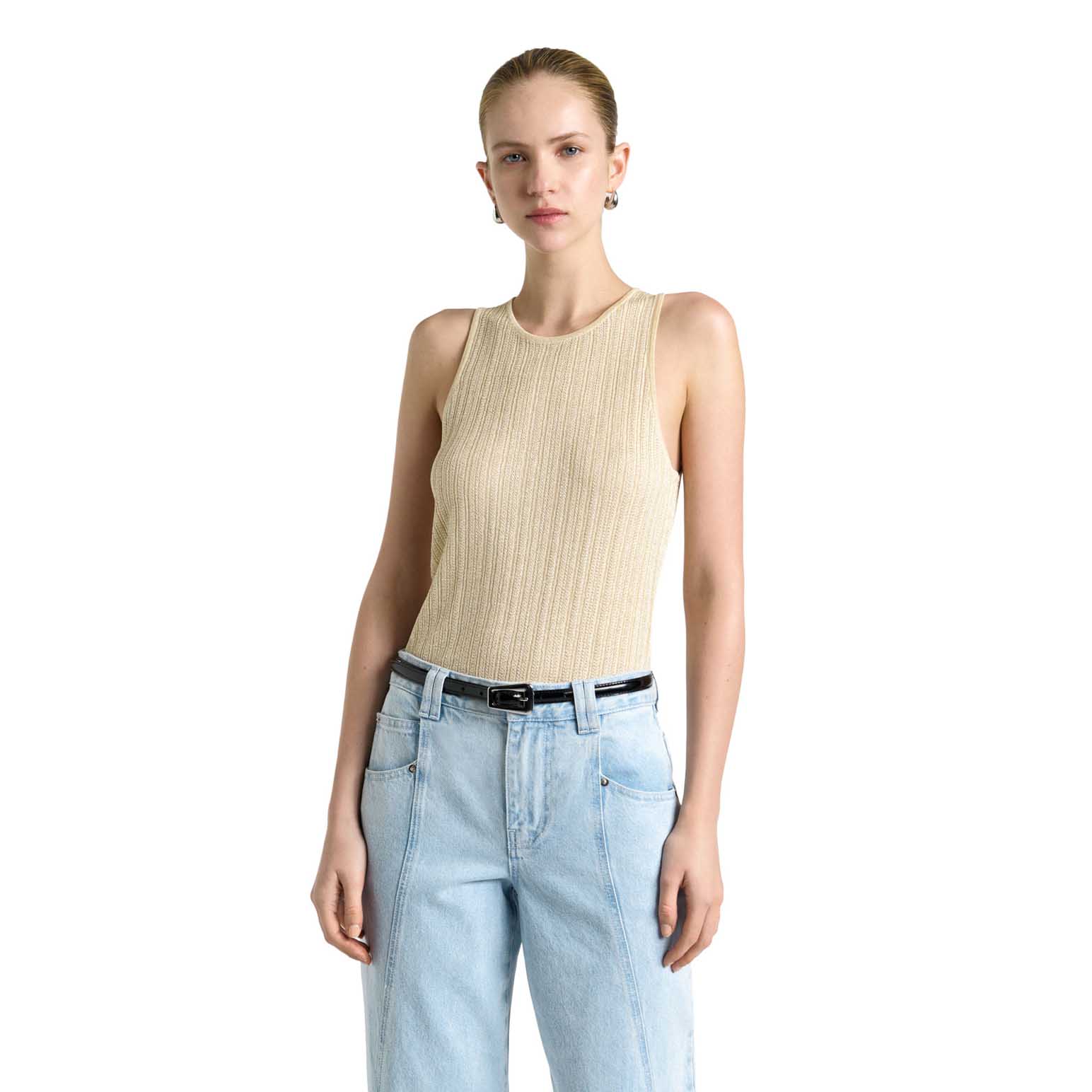 Cue Metallic Pointelle and Rib Knit Tank